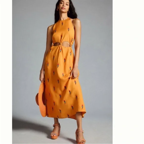 FARM Rio Orange Parrot Print Dress - Picture 1 of 13